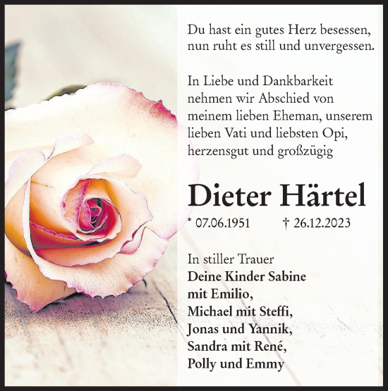 Traueranzeige von Dieter Härtel von Lausitzer Rundschau