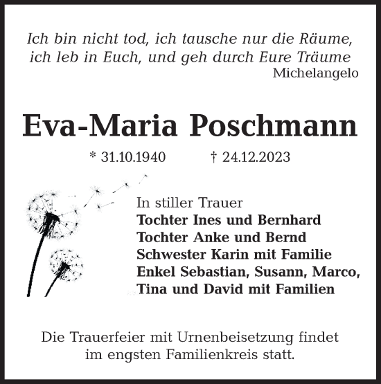 Traueranzeige von Eva-Maria Poschmann von Lausitzer Rundschau
