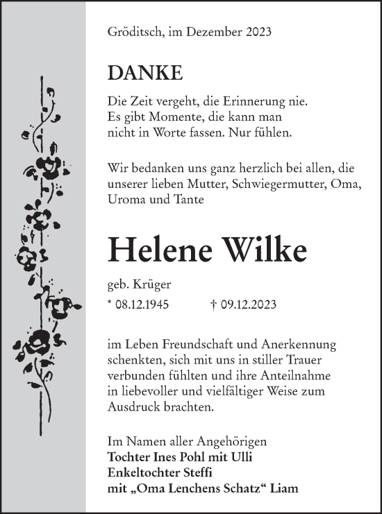 Traueranzeige von Helene Wilke von Lausitzer Rundschau