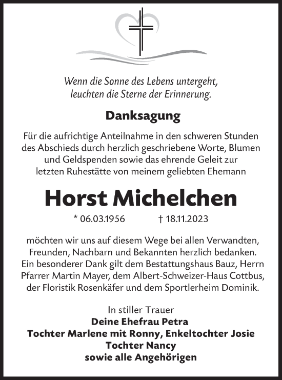 Traueranzeige von Horst Michelchen von Lausitzer Rundschau