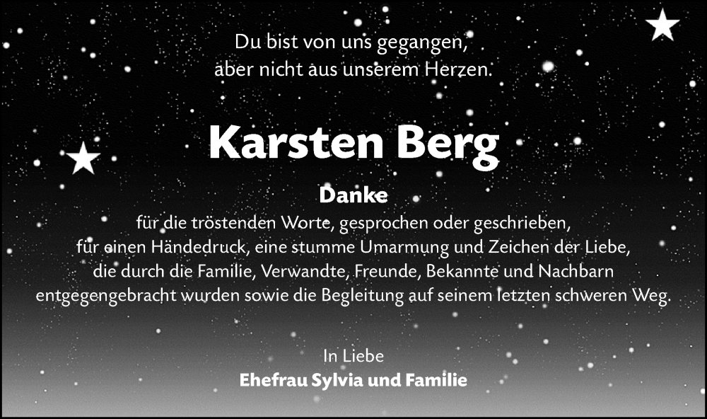  Traueranzeige für Karsten Berg vom 06.01.2024 aus Lausitzer Rundschau