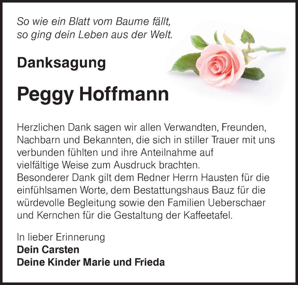  Traueranzeige für Peggy Hoffmann vom 20.01.2024 aus Lausitzer Rundschau