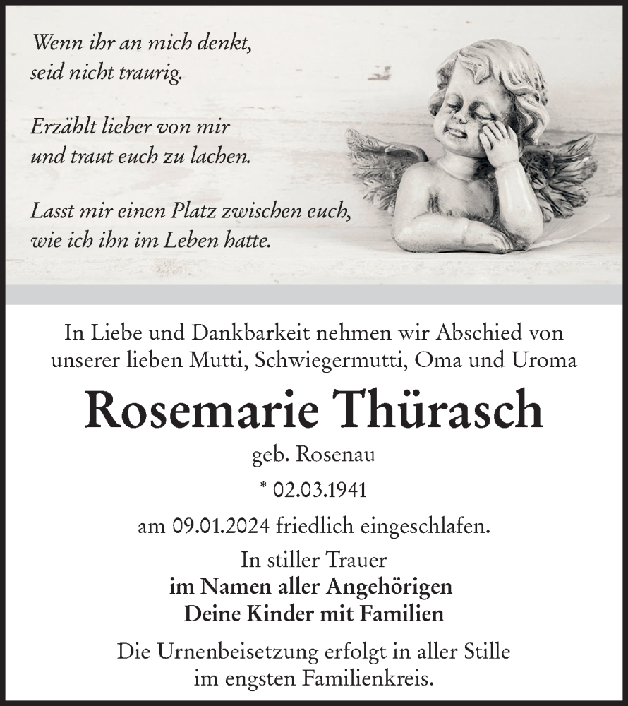  Traueranzeige für Rosemarie Thürasch vom 20.01.2024 aus Lausitzer Rundschau