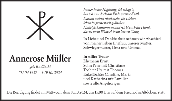 Traueranzeige von Annerose Müller von Lausitzer Rundschau