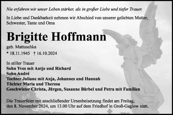 Traueranzeige von Brigitte Hoffmann von Lausitzer Rundschau