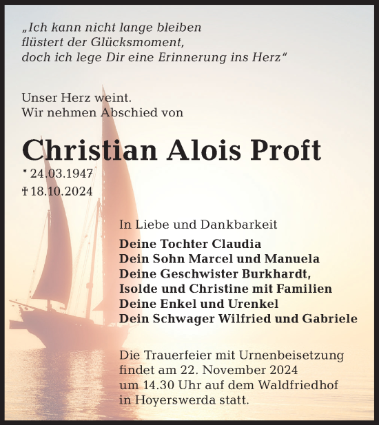 Traueranzeige von Christian Alois Proft von Lausitzer Rundschau