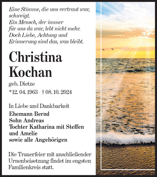 Traueranzeige von Christina Kochan von Lausitzer Rundschau