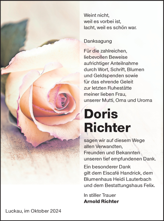 Traueranzeige von Doris Richter von Lausitzer Rundschau