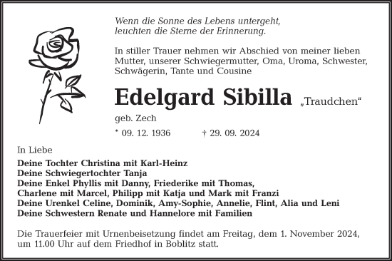 Traueranzeige von Edelgard Sibilla von Lausitzer Rundschau