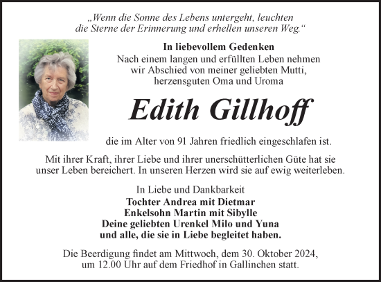 Traueranzeige von Edith Gillhoff von Lausitzer Rundschau