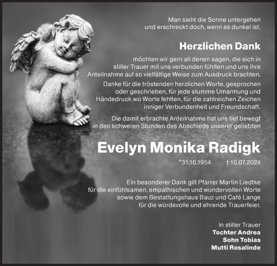 Traueranzeige von Evelyn Monika Radigk von Lausitzer Rundschau