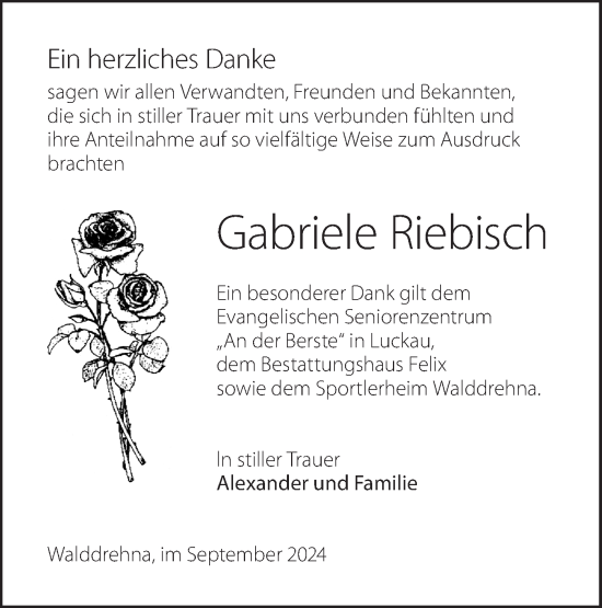 Traueranzeige von Gabriele Riebisch von Lausitzer Rundschau