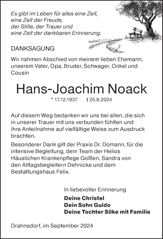 Traueranzeige von Hans-Joachim Noack von Lausitzer Rundschau