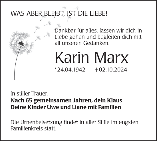 Traueranzeige von Karin Marx von Lausitzer Rundschau