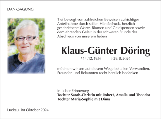 Traueranzeige von Klaus-Günter Döring von Lausitzer Rundschau