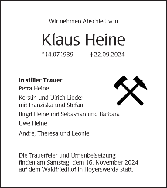 Traueranzeige von Klaus Heine von Lausitzer Rundschau