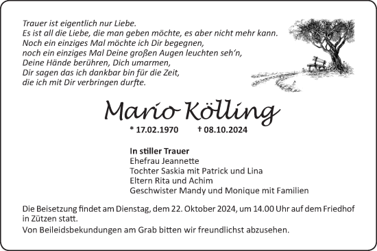 Traueranzeige von Mario Kölling von Lausitzer Rundschau