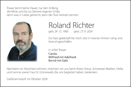 Traueranzeige von Roland Richter von Lausitzer Rundschau