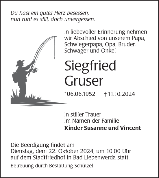 Traueranzeige von Siegfried Gruser von Lausitzer Rundschau