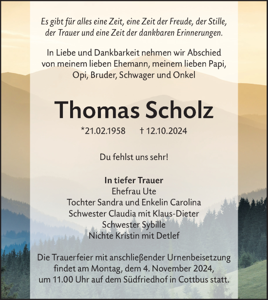 Traueranzeige von Thomas Scholz von Lausitzer Rundschau