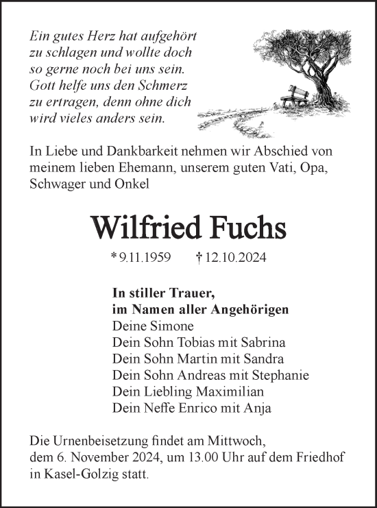 Traueranzeige von Wilfried Fuchs von Lausitzer Rundschau