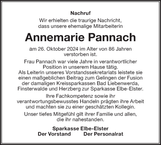 Traueranzeige von Annemarie Pannach von Lausitzer Rundschau