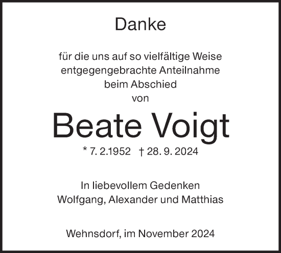 Traueranzeige von Beate Voigt von Lausitzer Rundschau