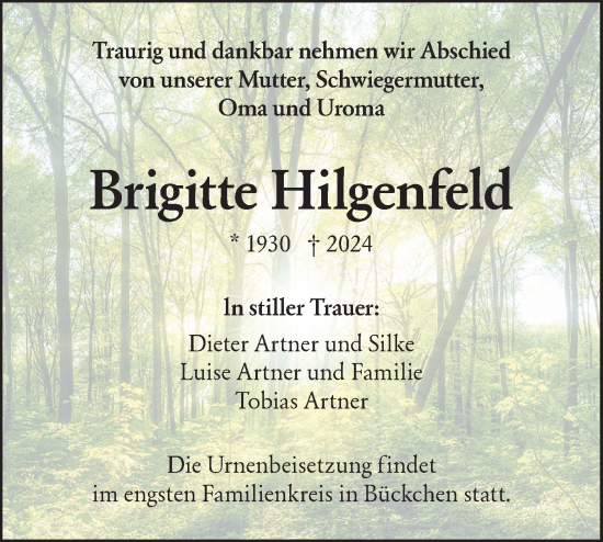 Traueranzeige von Brigitte Hilgenfeld von Lausitzer Rundschau