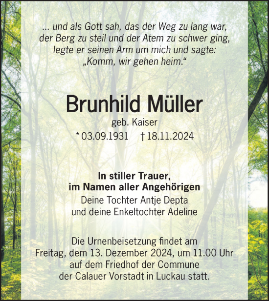 Traueranzeige von Brunhild Müller von Lausitzer Rundschau