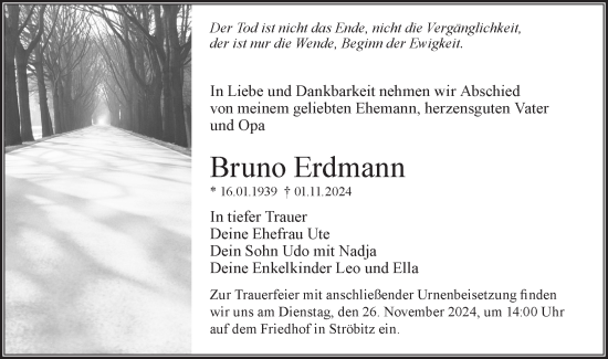 Traueranzeige von Bruno Erdmann von Lausitzer Rundschau