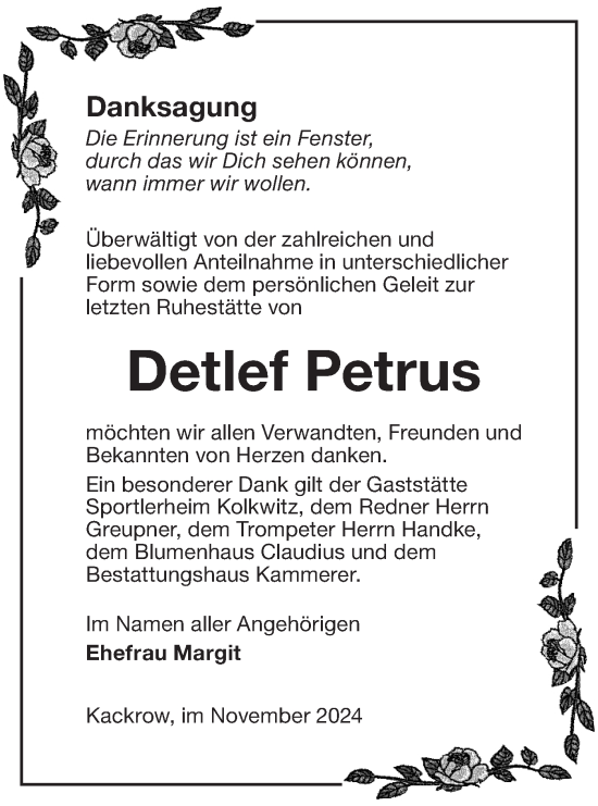 Traueranzeige von Detlef Petrus von Lausitzer Rundschau