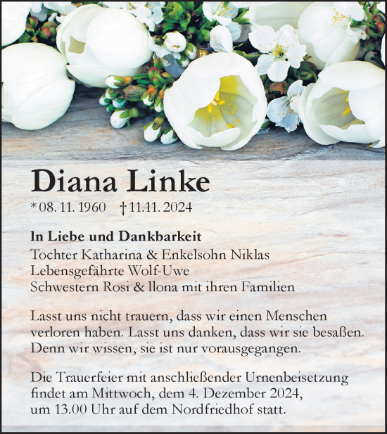 Traueranzeige von Diana Linke von Lausitzer Rundschau