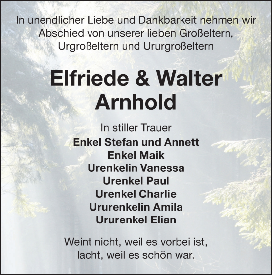 Traueranzeige von Elfriede und Walter Arnhold von Lausitzer Rundschau