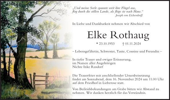 Traueranzeige von Elke Rothaug von Lausitzer Rundschau