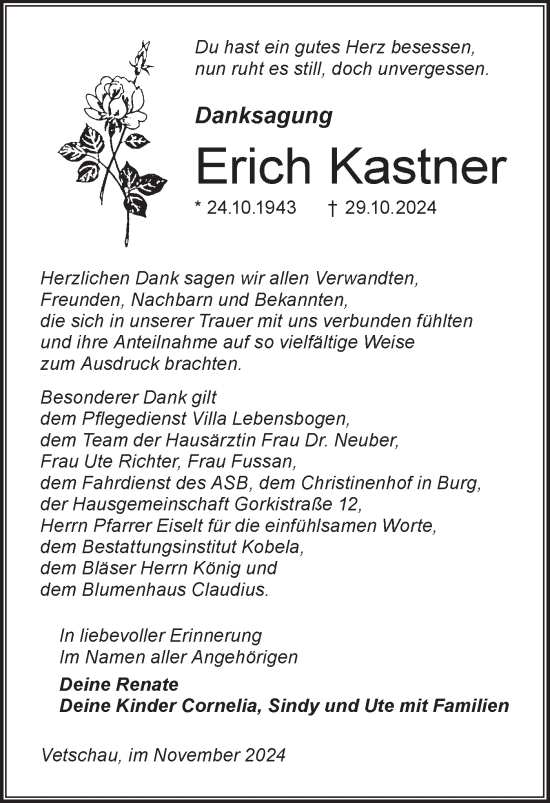 Traueranzeige von Erich Kastner von Lausitzer Rundschau