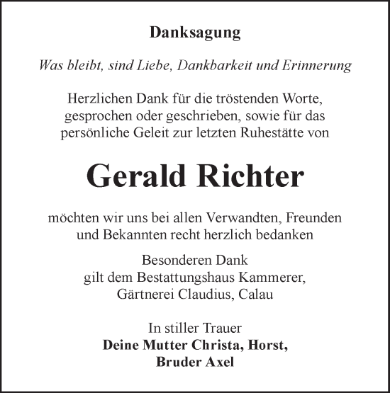 Traueranzeige von Gerald Richter von Lausitzer Rundschau