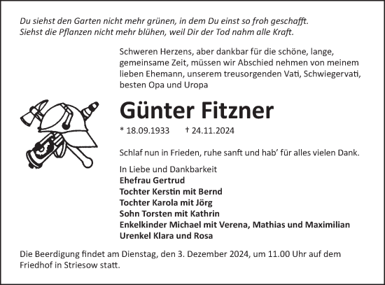 Traueranzeige von Günter Fitzner von Lausitzer Rundschau