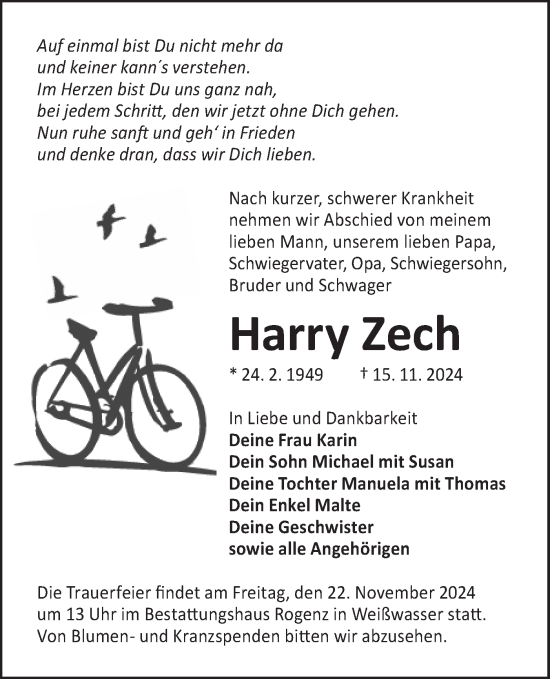 Traueranzeige von Harry Zech von Lausitzer Rundschau