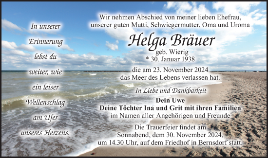 Traueranzeige von Helga Bräuer von Lausitzer Rundschau