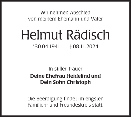 Traueranzeige von Helmut Rädisch von Lausitzer Rundschau