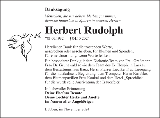 Traueranzeige von Herbert Rudolph von Lausitzer Rundschau