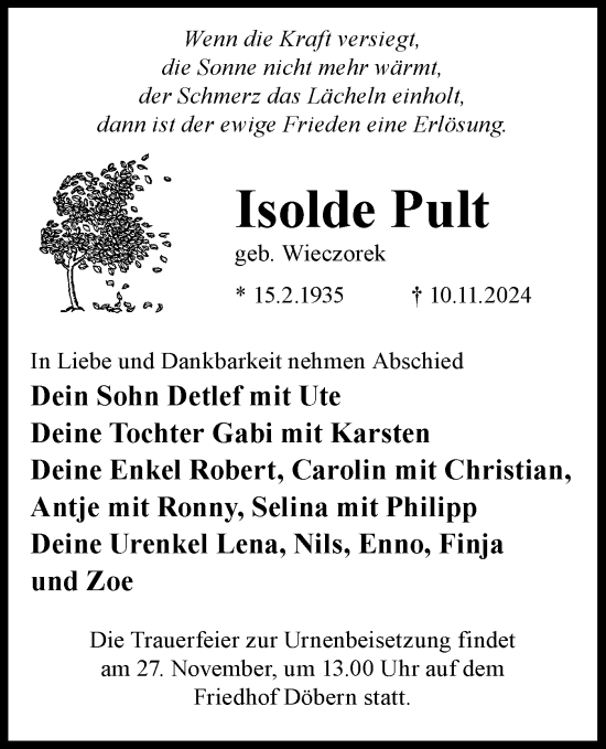 Traueranzeige von Isolde Pult von Lausitzer Rundschau