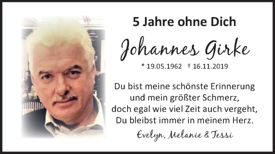 Traueranzeige von Johannes Girke von Lausitzer Rundschau