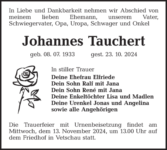 Traueranzeige von Johannes Tauchert von Lausitzer Rundschau