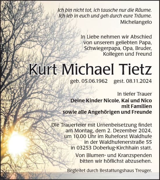 Traueranzeige von Kurt Michael Tietz von Lausitzer Rundschau