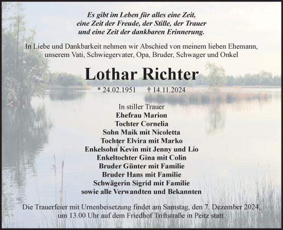 Traueranzeige von Lothar Richter von Lausitzer Rundschau