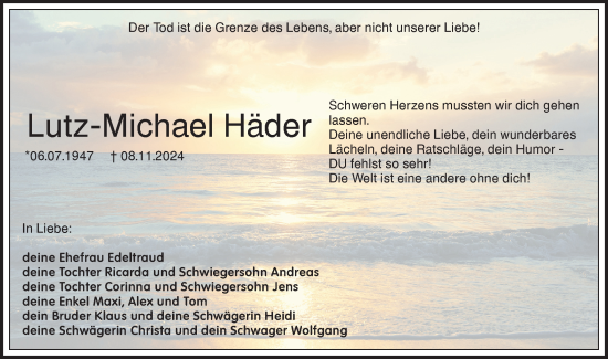 Traueranzeige von Lutz-Michael Häder von Lausitzer Rundschau