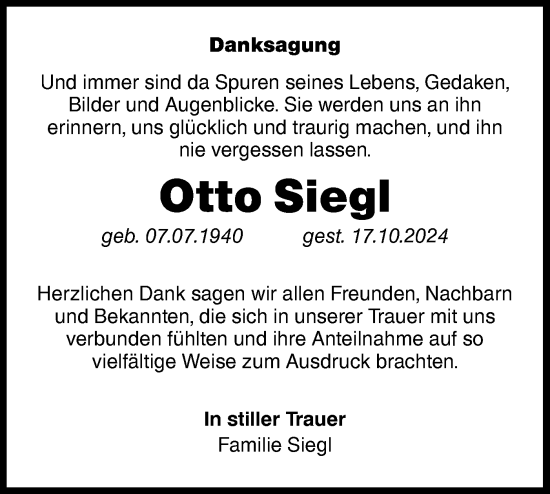 Traueranzeige von Otto Siegl von Lausitzer Rundschau