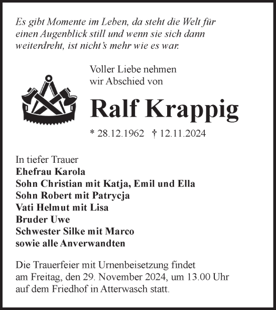 Traueranzeige von Ralf Krappig von Lausitzer Rundschau