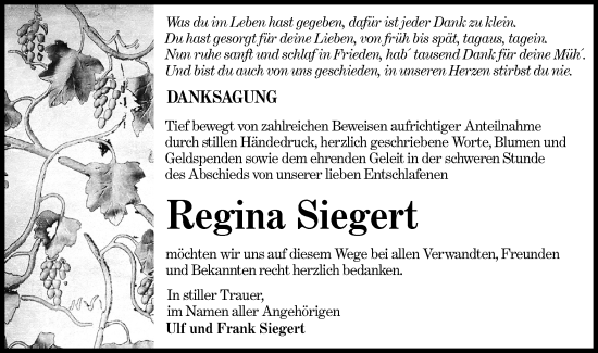 Traueranzeige von Regina Siegert von Lausitzer Rundschau